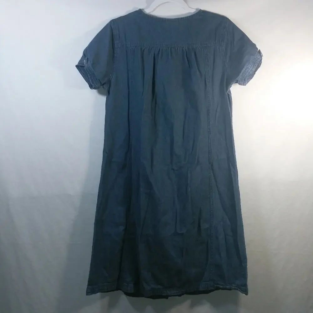Vicki Blue Vintage Short Sleeve Jean Dress Dark Wash Denim Button Down Size PM
